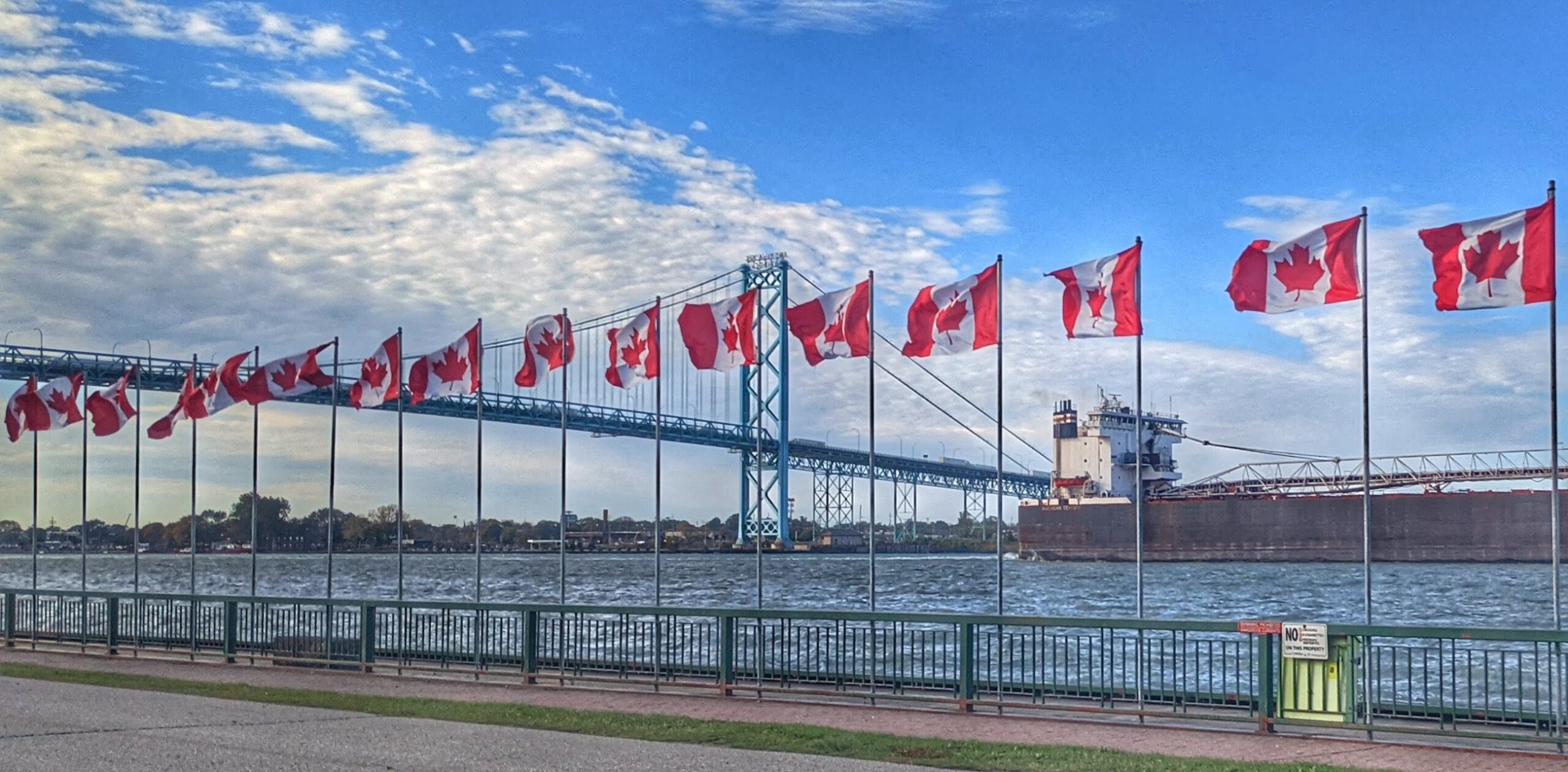 Ambassador Bridge and Canada Flags (Jon Liedtke)