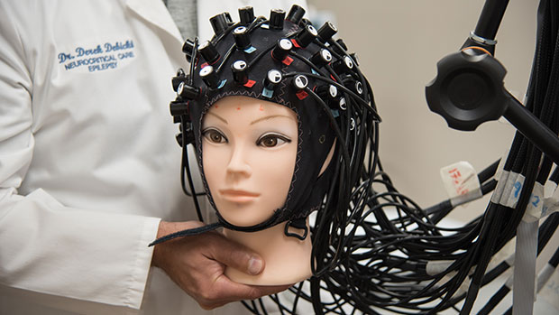 Cap used in functional near infrared spectroscopy (fNIRS) - a portable brain imaging technique.