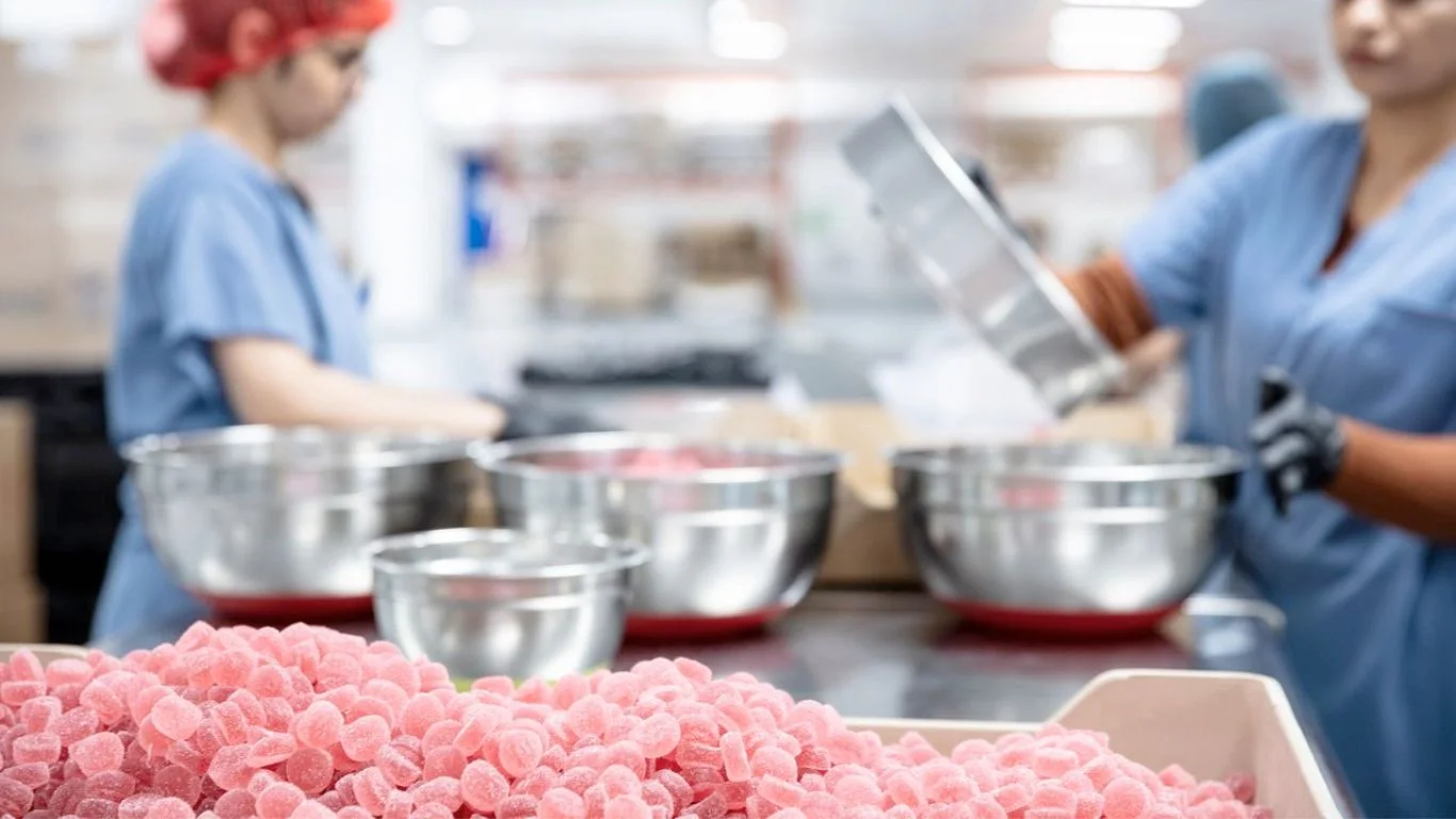 cannabis edibles on the production line at Organigram Global’s Winnipeg facility, where the company operates a dedicated edibles and infusions manufacturing facility