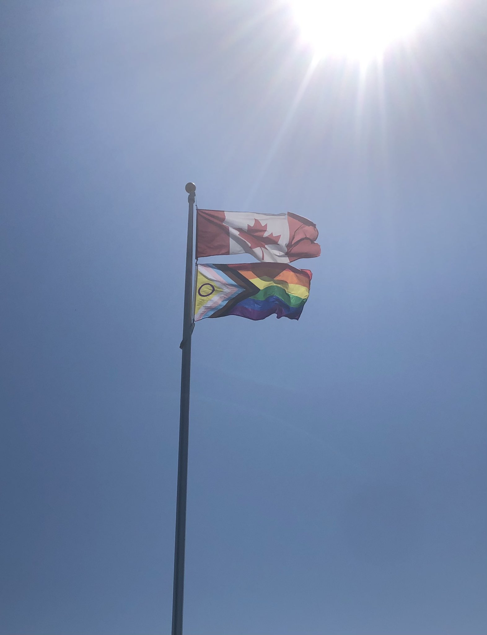 The Pride Flag raised at the Greater Essex County District School Board Main Office (GECDSB)